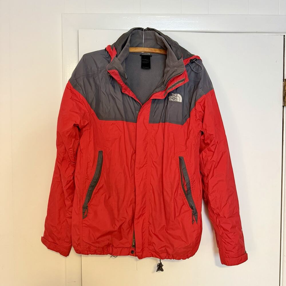 The North Face Jacket Men’s Small Red Gray Fleece Lined Hooded Jacket Coat